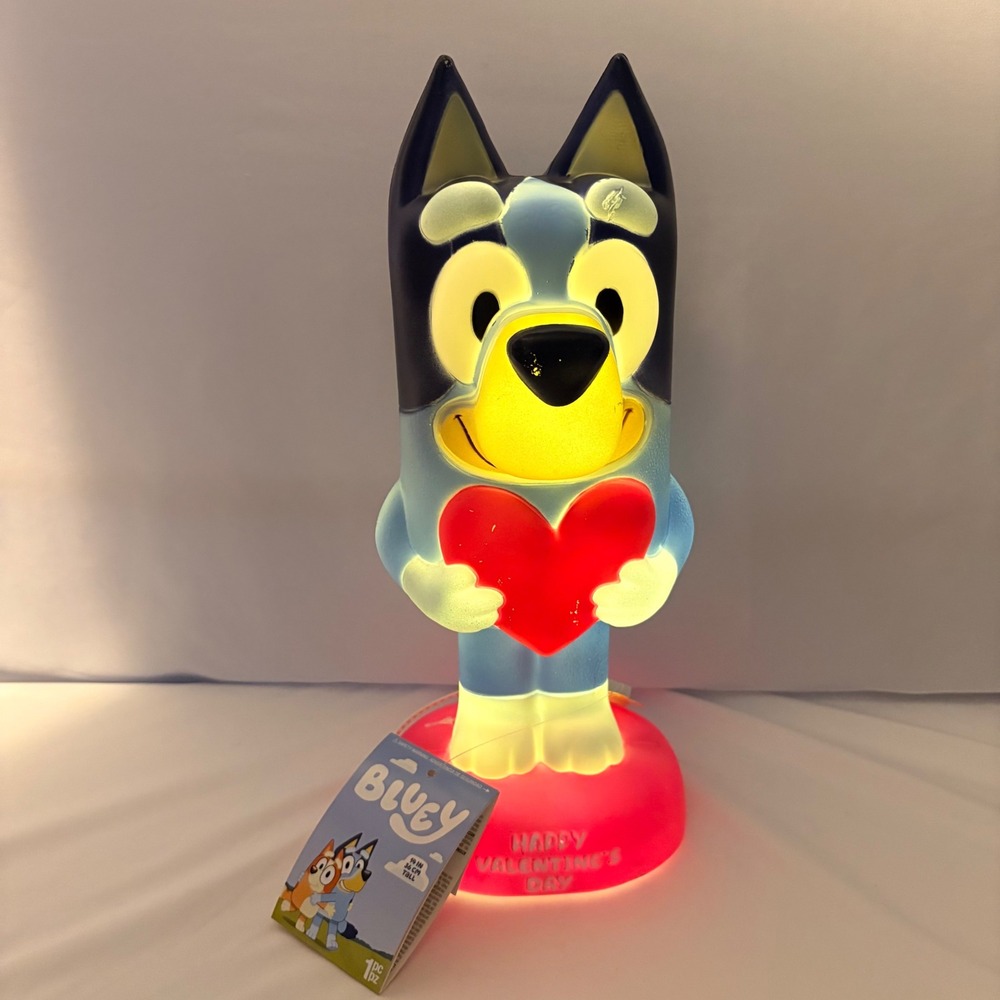 Bluey Valentines Day Blow Mold Lamp 14 Inch Blue Dog Heart Light Up Decor 441519